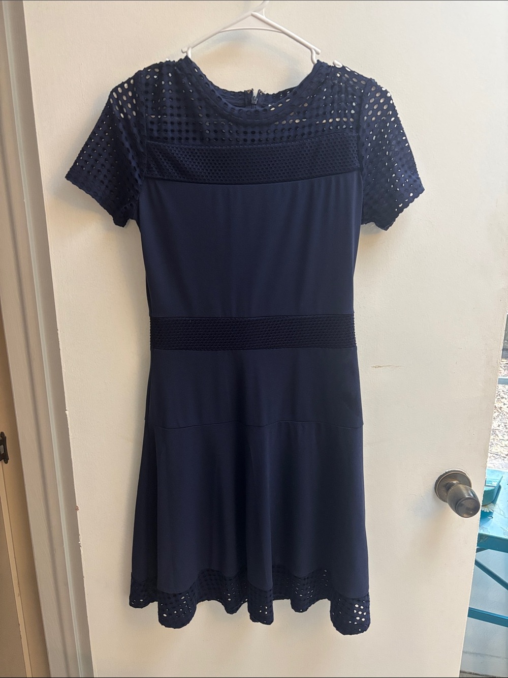Michael Kors Navy Eyelet Trim Fit-and-Flare Dress